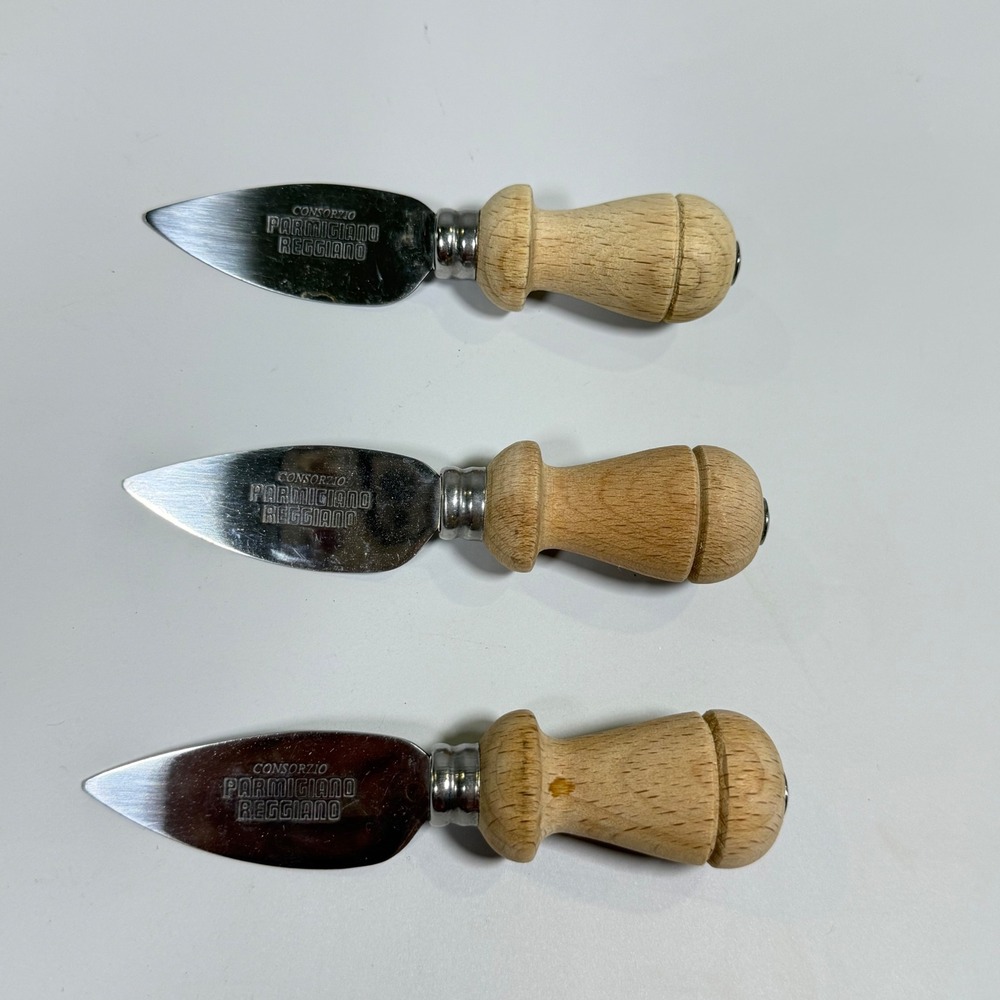 VTG Consorzio Parmigiano Reggiano Cheese Knife Set 3 Tan Wood Italian Hosting